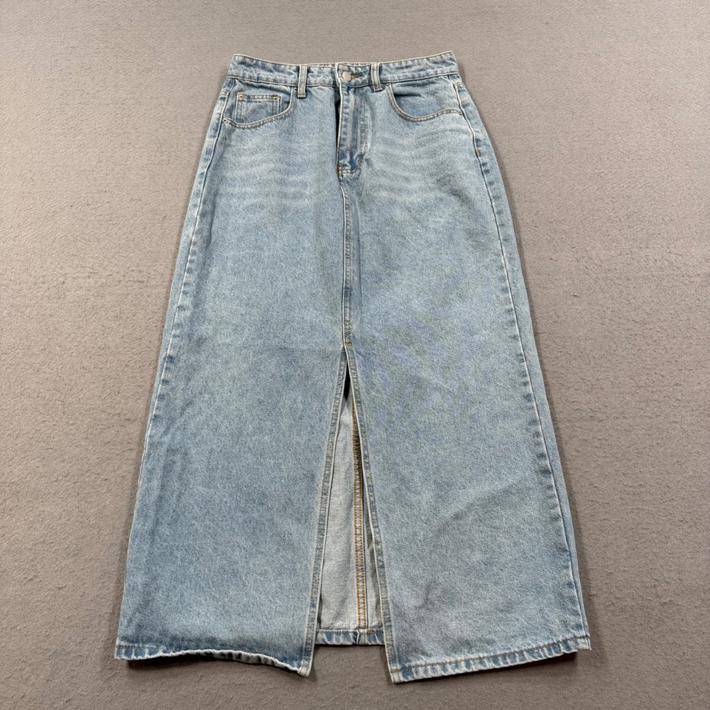 Maxi‎ Skirt Women's 6 Blue Light Wash Front Slit Denim Classic Casual Y2K Style